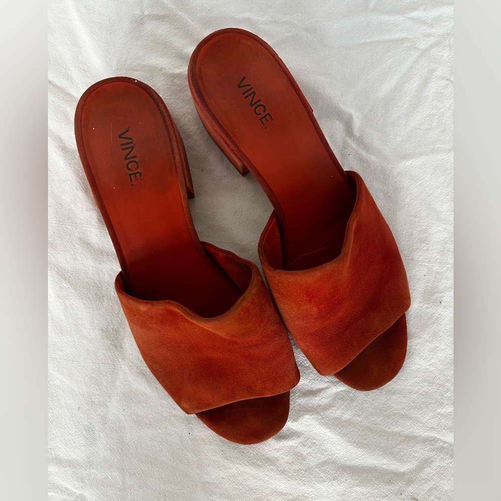 Vince Orange Mules Sleek Slip-On Design